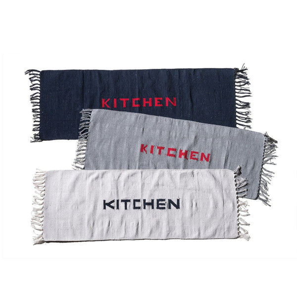 Handloomed Recycle Yarn Kitchen Mat  / Navy Blue 45 X 120cm
