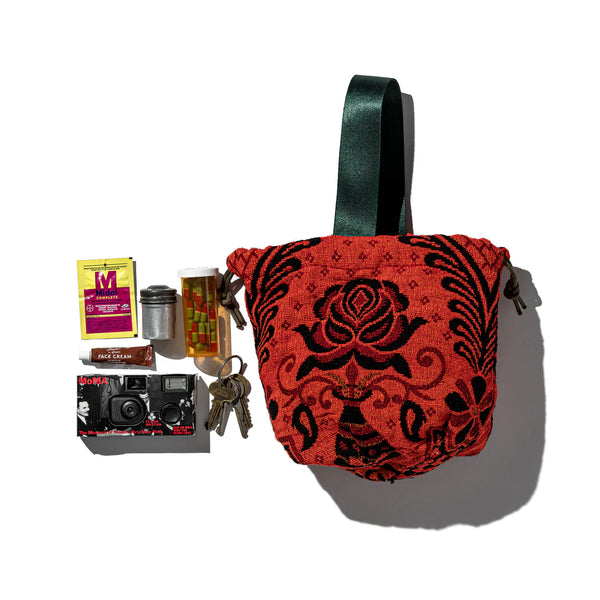 Jacquard Fabric Drawstring Bag - Orange