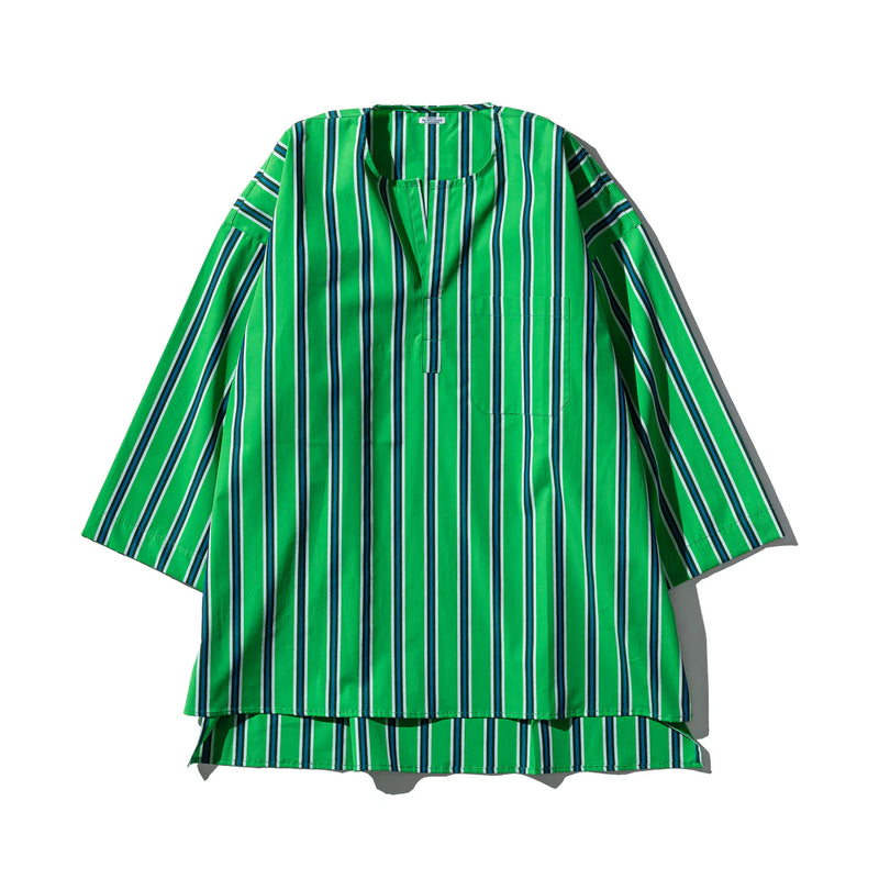 Cotton Stripe Shirt Crew Neck / Green