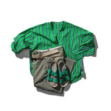 Cotton Stripe Shirt V Neck / Green