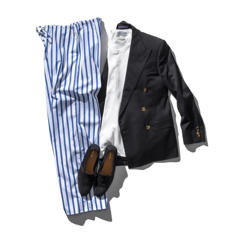 Cotton Stripe Regular Pants / White